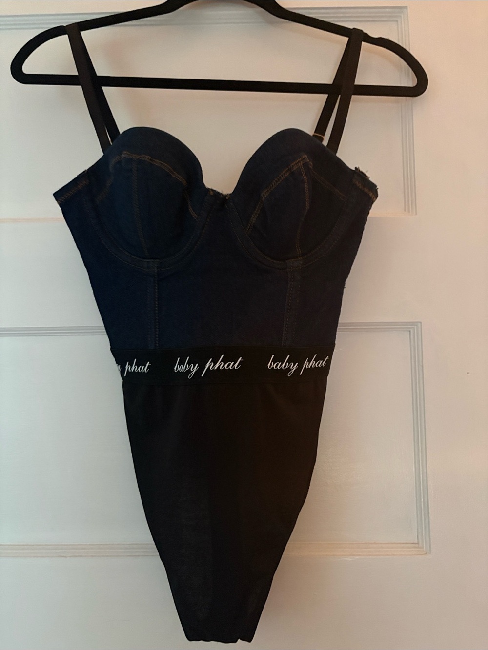 Baby Phat Dark Blue Denim and Black Bustier Bodysuit